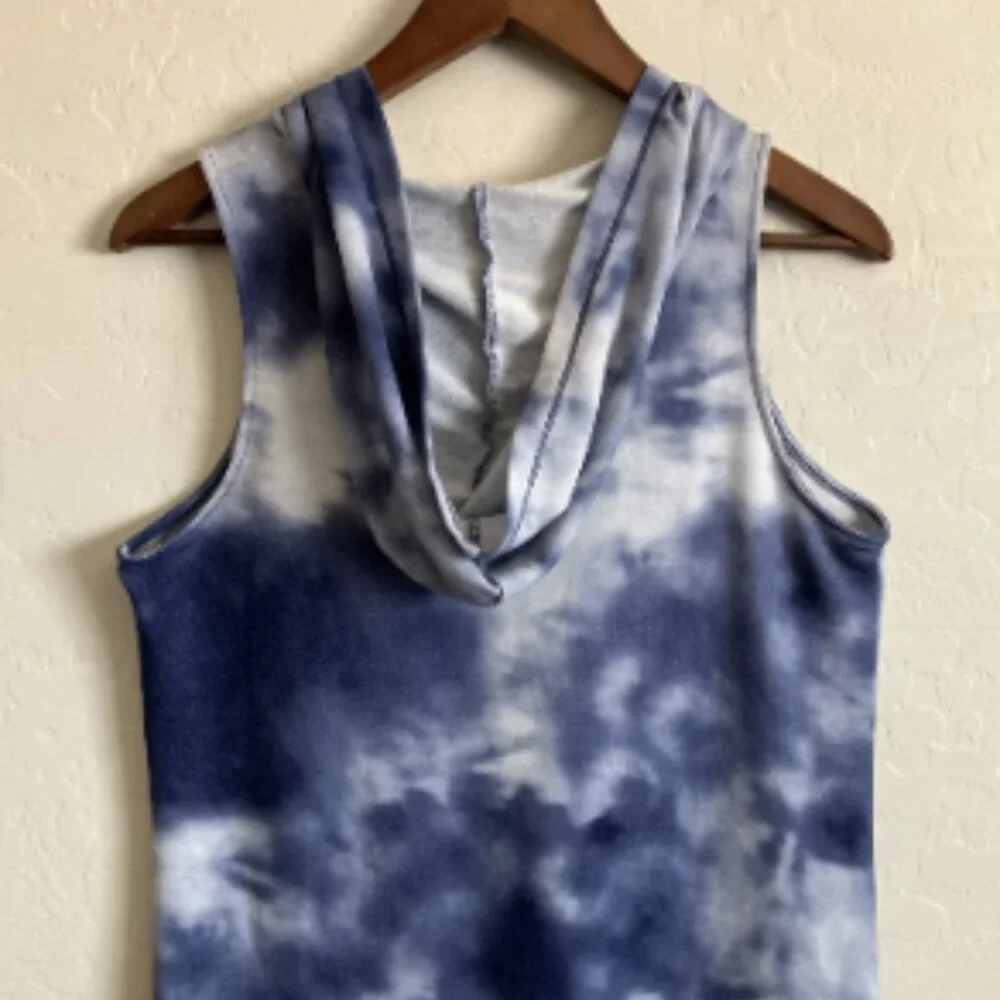 Womens Medium Beach Pool Cover Up Blue Tie Dye Hoodie Hooded Pullover - Picture 5 of 12